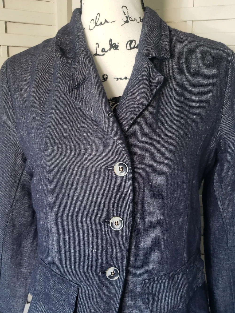 Amici By Baci Dark Blue Women's Tailored Button-Front Jacket Distress Size M